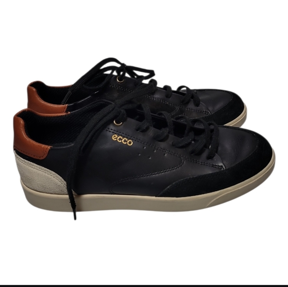 Ecco Women's 7 -7.5 Street Lite Court Black Brown Leather/suede Lace Up Shoes